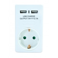 POWERTECH Αντάπτορας ρεύματος schuko PT-767, 2x USB, λευκός