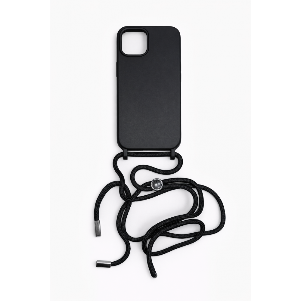 Back Cover Σιλικόνης με Λουράκι για Apple iPhone 15 - Χρώμα: Μαύρο Back Cover Σιλικόνης με Λουράκι για Apple iPhone 15 - Χρώμα: Μαύρο