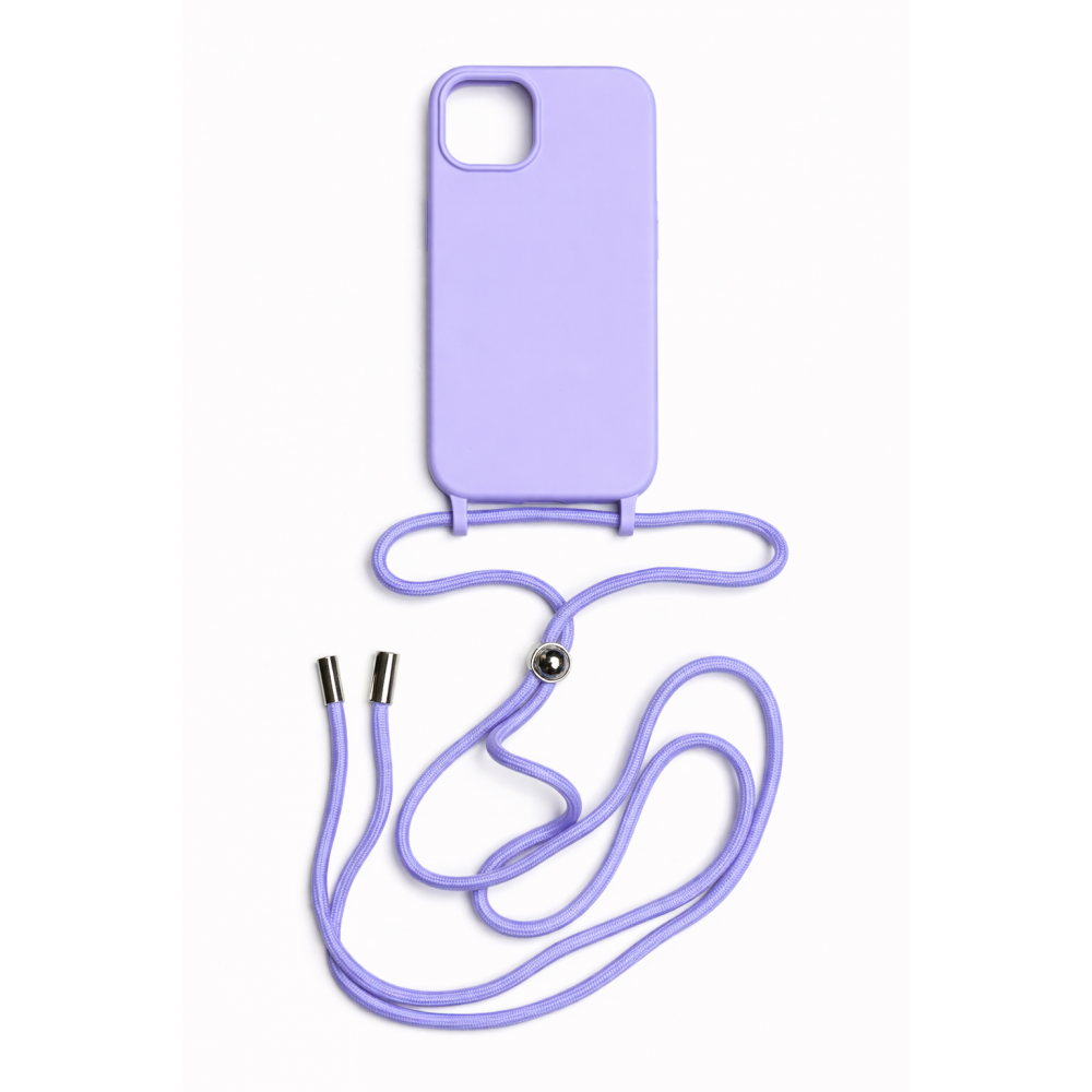 Back Cover Σιλικόνης με Λουράκι για Apple iPhone 15 - Χρώμα: Μωβ Back Cover Σιλικόνης με Λουράκι για Apple iPhone 15 - Χρώμα: Μωβ