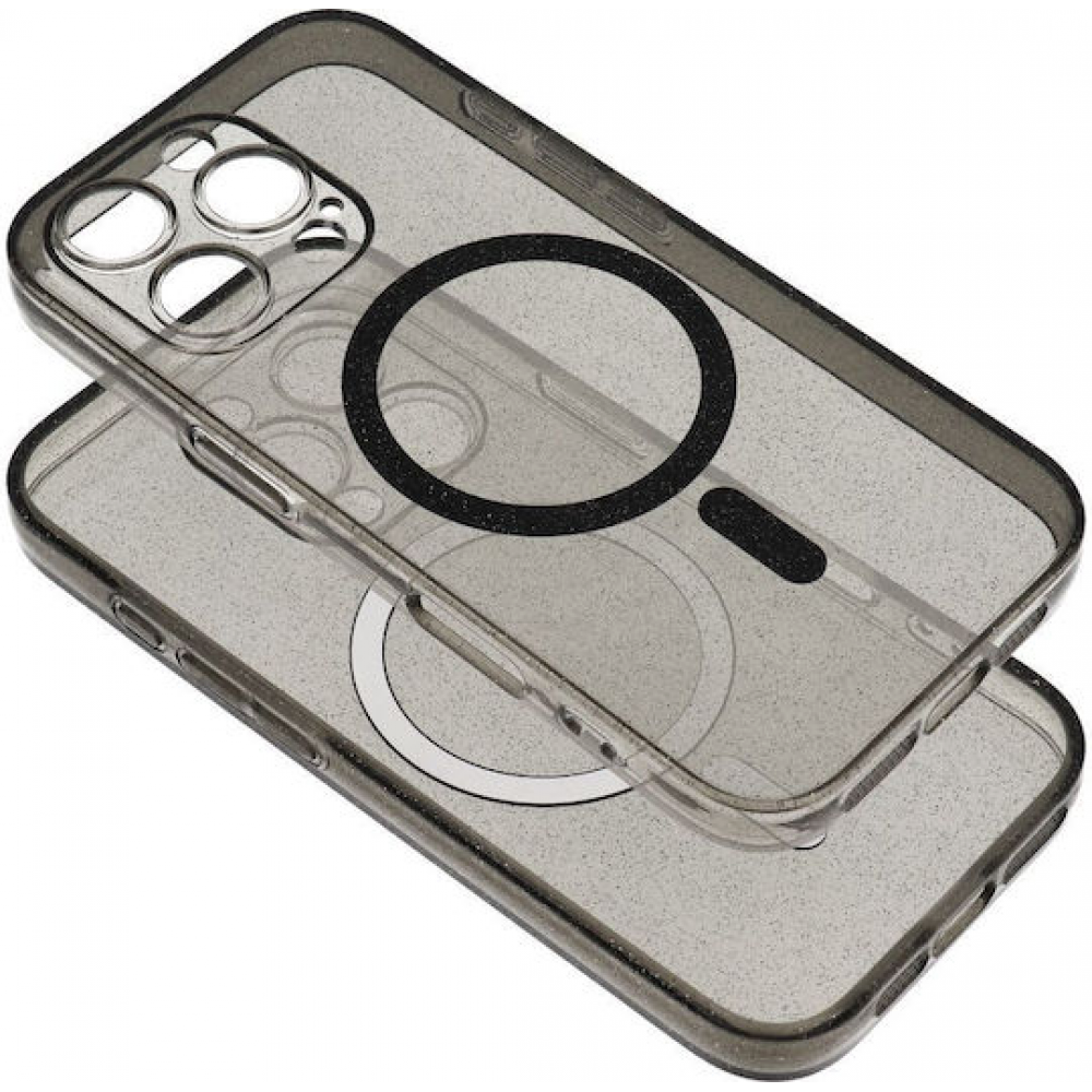 Clear Mag Cover Case Camera Protection Compatible Magsafe Black Glitter (Iphone 15 Plus)