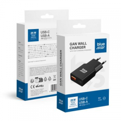 Blue Star Φορτιστής Χωρίς Καλώδιο GaN με Θύρα USB-A και Θύρα USB-C 25W Power Delivery / Quick Charge 4.0 Μαύρος (TFK-SC-25WAC)