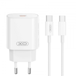 XO Φορτιστής και Καλώδιο USB-C - USB-C 25W Power Delivery Λευκός (CE25)
