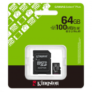 Kingston Canvas Select Plus microSDHC 64GB Class 10 U1 V10 A1 UHS-I με αντάπτορα Kingston Canvas Select Plus microSDHC 64GB Class 10 U1 V10 A1 UHS-I με αντάπτορα