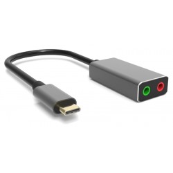 POWERTECH USB Type-C κάρτα ήχου PTH-045, 2x 3.5mm, γκρι