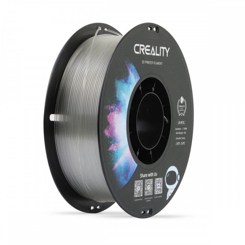 Creality CR-PETG Transparent 3D Printer Filament, Hard Glossy, Tensile Str. 49MPA, 1 kg Spool1.75 Creality CR-PETG Transparent 3D Printer Filament, Hard Glossy, Tensile Str. 49MPA, 1 kg Spool1.75
