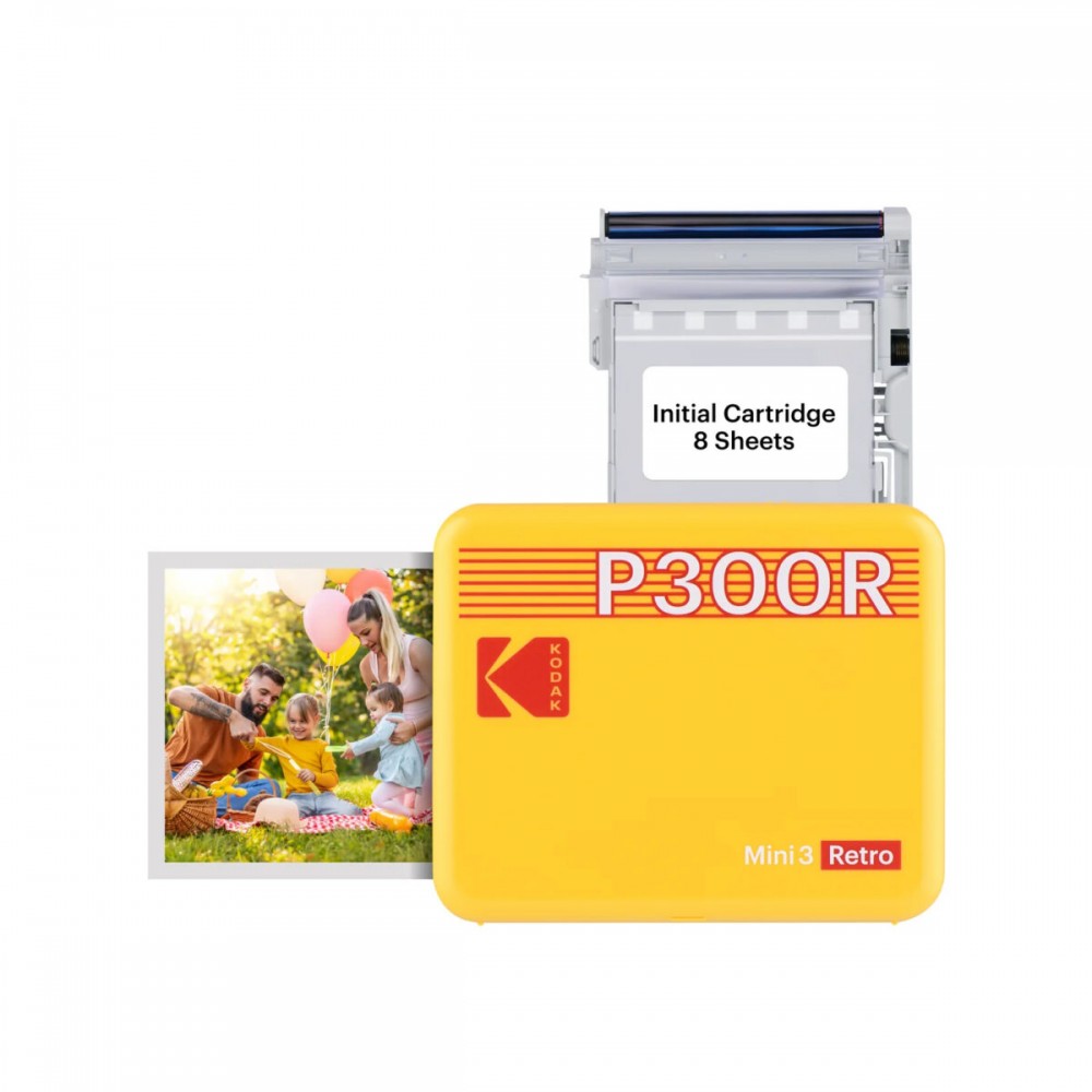 Kodak Mini 3 Retro 4PASS Smartphone Photo Printer Portable (7.6 x 7.6 cm) + 8 Sheets, Yellow Kodak Mini 3 Retro 4PASS Smartphone Photo Printer Portable (7.6 x 7.6 cm) + 8 Sheets, Yellow