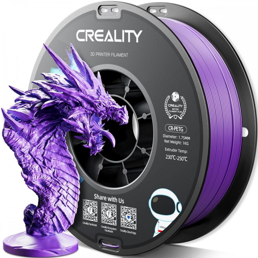 Creality CR-PETG Purple 3D Printer Filament, Hard Glossy, Tensile Str. 49MPA, 1 kg Spool1.75 Creality CR-PETG Purple 3D Printer Filament, Hard Glossy, Tensile Str. 49MPA, 1 kg Spool1.75