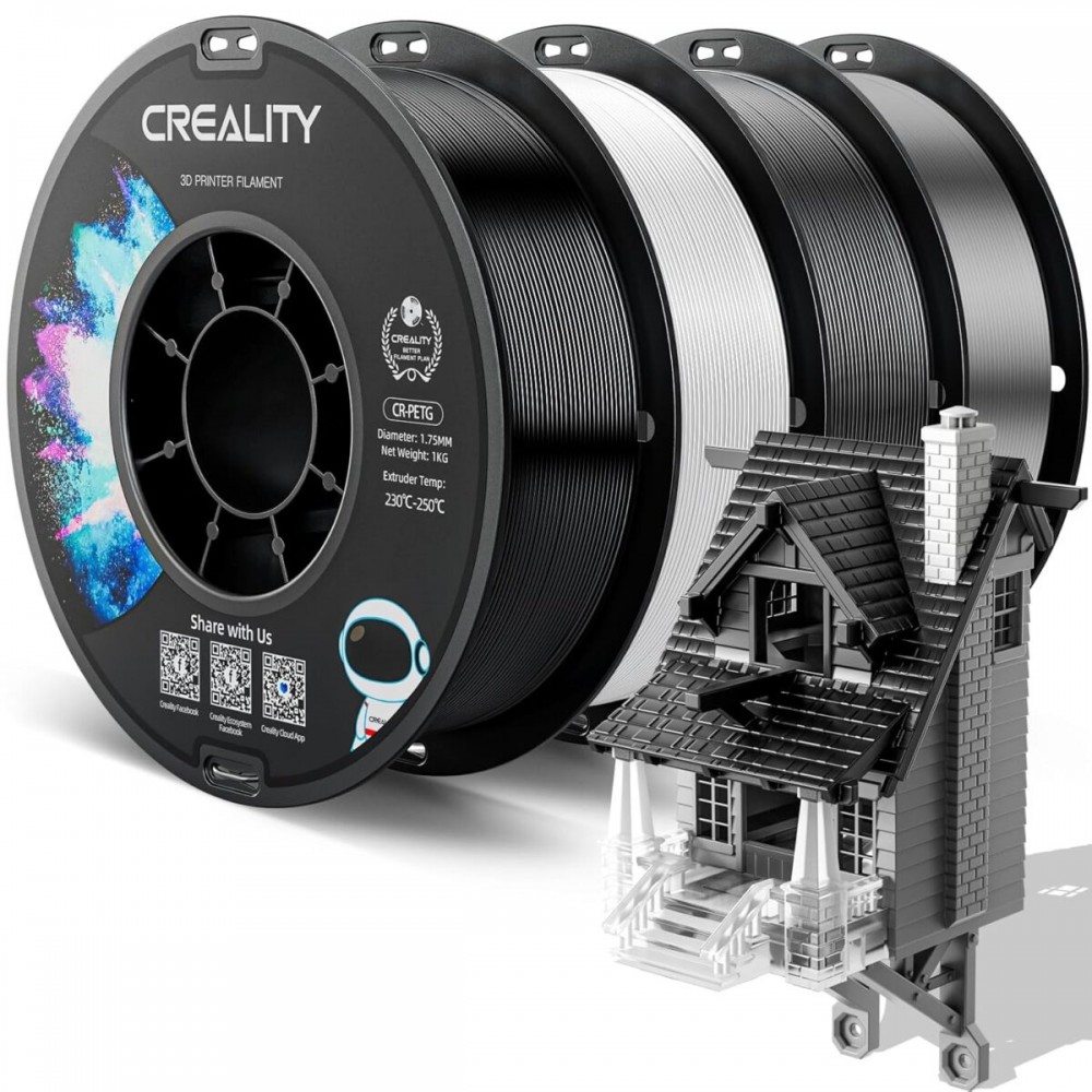 Creality CR-PETG Value Pack 4kg - Black & White & Gray & Transparent 3D Printer Filament (Grey) no r