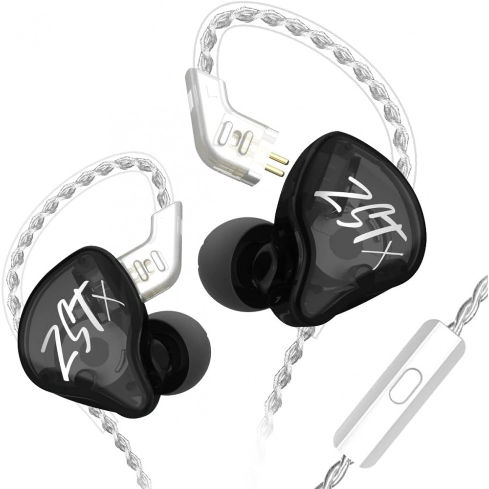 KZ ZST X Black With Mic - IEM 3,5 In Ear Monitor Earphones, Dynamic Hybrid Dual Driver 1BA+1DD, 2x KZ ZST X Black With Mic - IEM 3,5 In Ear Monitor Earphones, Dynamic Hybrid Dual Driver 1BA+1DD, 2x