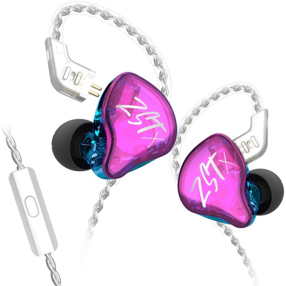 KZ ZST X Purple With Mic - IEM 3,5 In Ear Monitor Earphones, Dynamic Hybrid Dual Driver 1BA+1DD, 2x KZ ZST X Purple With Mic - IEM 3,5 In Ear Monitor Earphones, Dynamic Hybrid Dual Driver 1BA+1DD, 2x