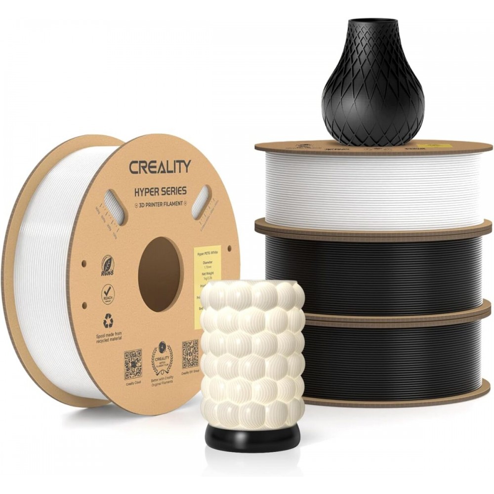 Creality Hyper-PETG Value Pack 4kg - 2x Black & 2x White 3D Printer Filament, fast print, 4kg 1.78
