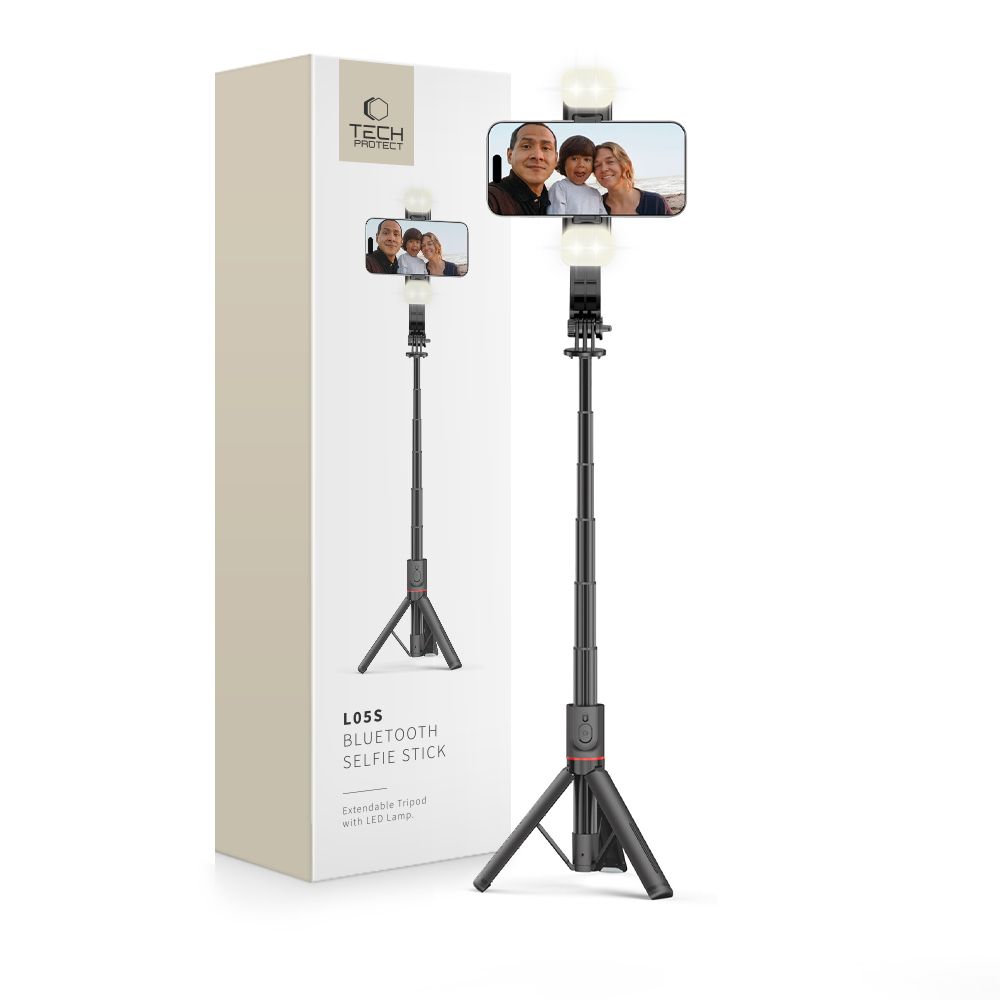 Tech-Protect selfie stick Bluetooth, με τρίποδο, led light L05S - Μαύρο