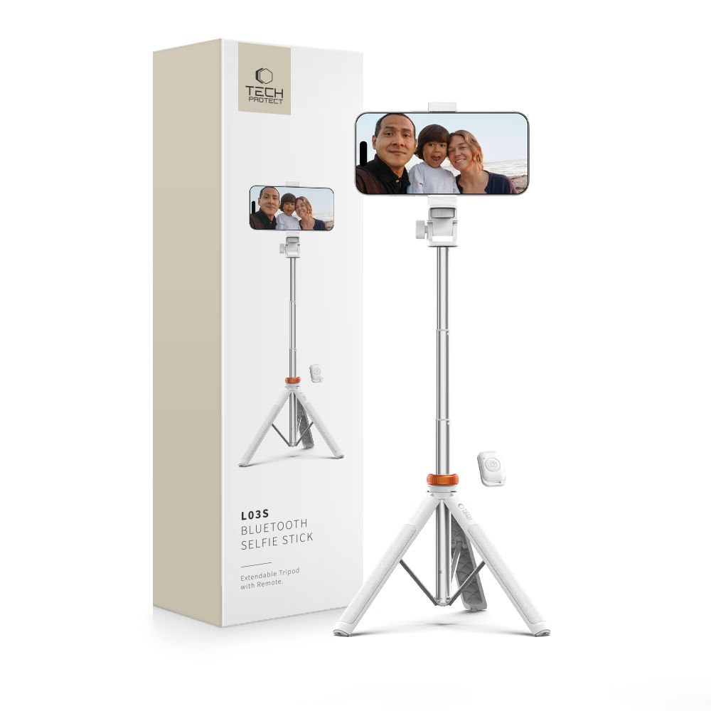 Tech-Protect selfie stick Bluetooth, με τρίποδο L03S - Λευκό Tech-Protect selfie stick Bluetooth, με τρίποδο L03S - Λευκό