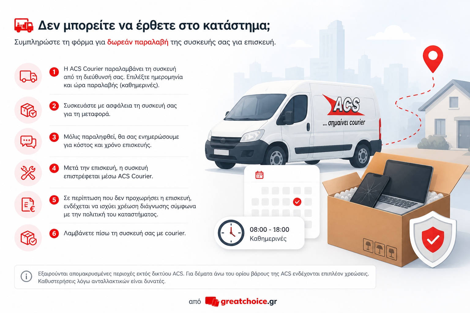 Δεν μπορείτε να έρθετε στο κατάστημα; Συμπληρώστε τη φόρμα για δωρεάν παραλαβή της συσκευής σας για επισκευή.