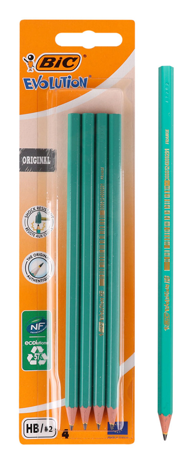 BIC μολύβι γραφίτη 2168902762 Evolution, εξάγωνο, HB, πράσινο, 4τμχ