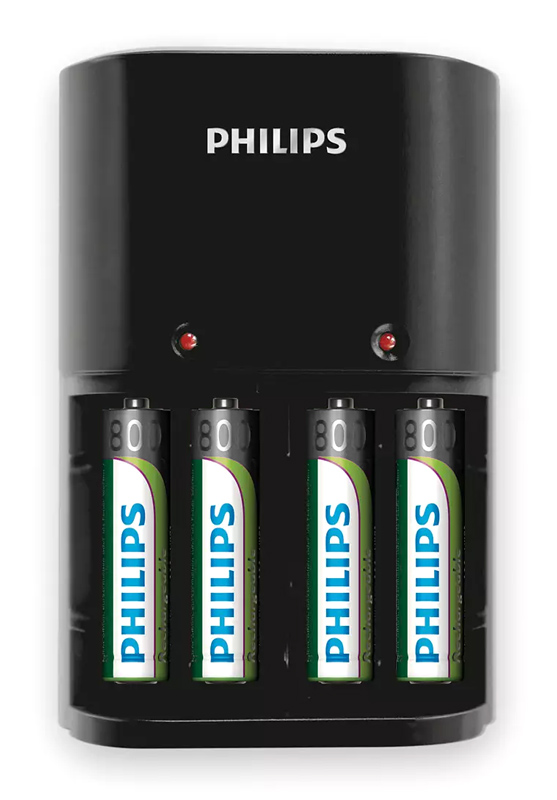 PHILIPS φορτιστής μπαταριών AA &amp; AΑΑ NiMH SCB1450NB με 4x AAA, μαύρος