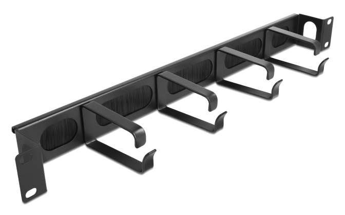 DELOCK cable management 67033, 19"/1U rack, 4x γάντζοι &amp; βούρτσα, μαύρο