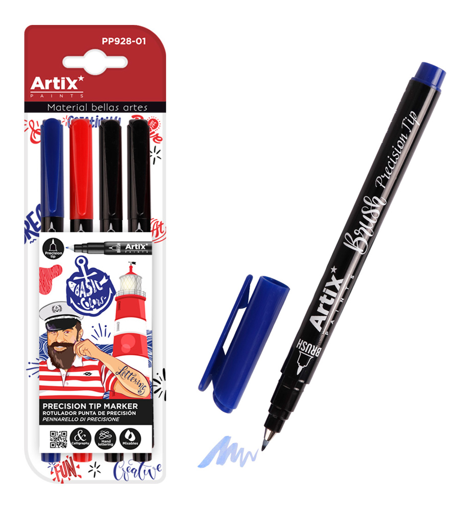 ARTIX PAINTS μαρκαδόρος σχεδίου PP928-01, μπλε/μαύρο/κόκκινο, 4τμχ