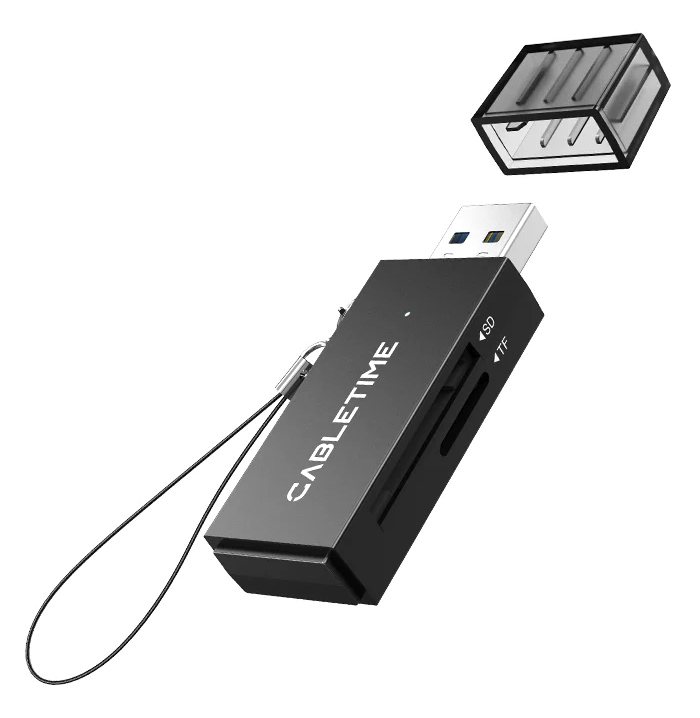 CABLETIME card reader CT-ASD3-PB για SD &amp; micro SD, USB, 5Gbps, μαύρο