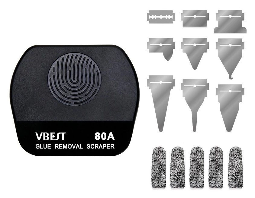 BEST εργαλείο αφαίρεσης κόλλας VBST-80B με 9x λεπίδες &amp; 5x finger sleeves, για επισκευές κινητών