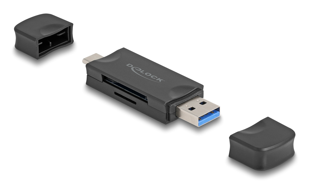DELOCK card reader 91020 για SD &amp; micro SD, USB/USB-C σύνδεση, 5Gbps, μαύρο