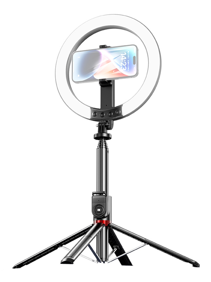 USAMS φωτιστικό δαχτυλίδι LED ZB323 με τρίποδο &amp; βάση smartphone, μαύρο