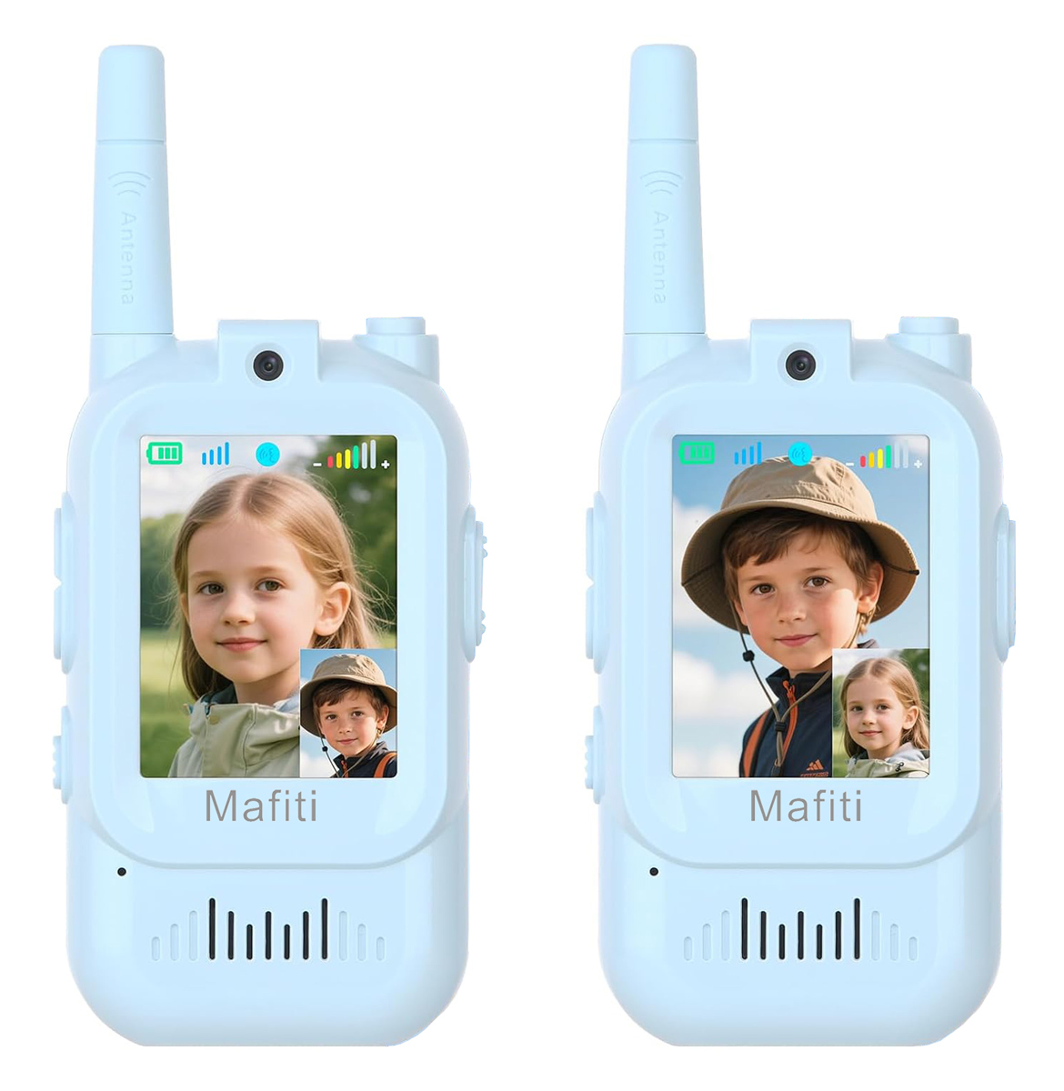 MAFITI παιδικά walkie talkie JK200 με οθόνη &amp; κάμερα, 3+ ετών, επαναφορτιζόμενα, μπλε, 2τμχ